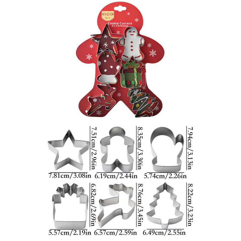 Stainless Steel Christmas Cookie Cutter 6-Piece Set, Holiday DIY Baking Molds for Cookies & Fondant—Gingerbread Man — image 2
