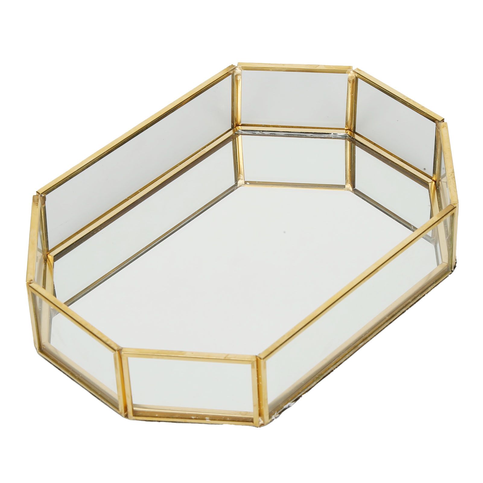 Octagonal Storage Box Mini Gold Geometry Jewelry Necklace Dessert Basket with Flannel 20x14x4cm — image 3