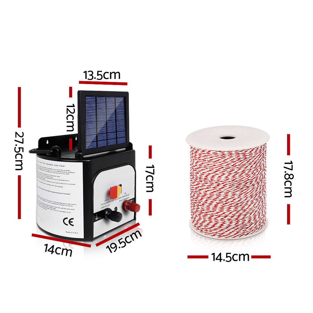 Giantz Fence Energiser 8KM Solar Powered Electric 500M Poly Wire Insulator — image 2