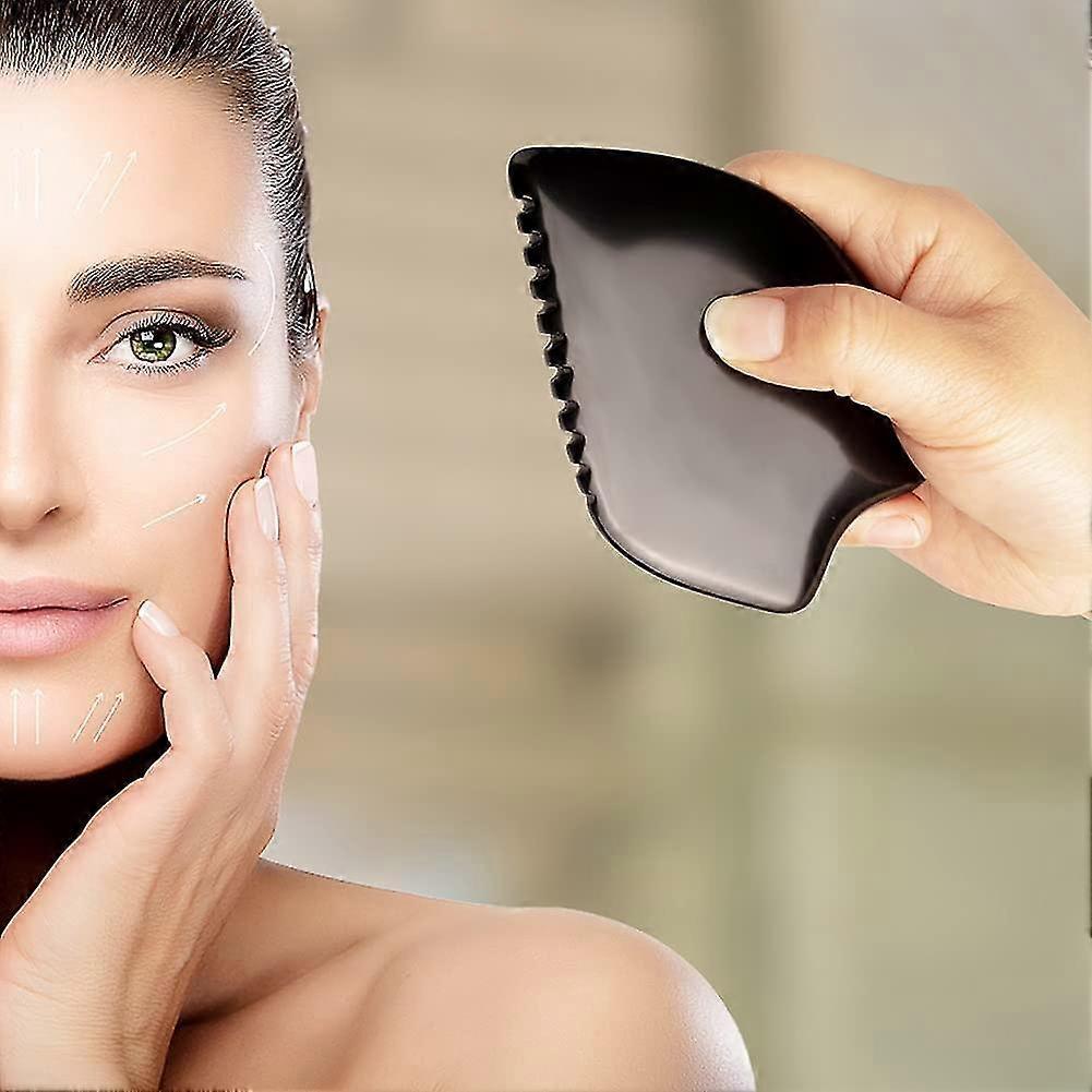 Bian Stone Facial Guasha Comb, Face Massage Scraping Tool, Black (1pc) — image 4