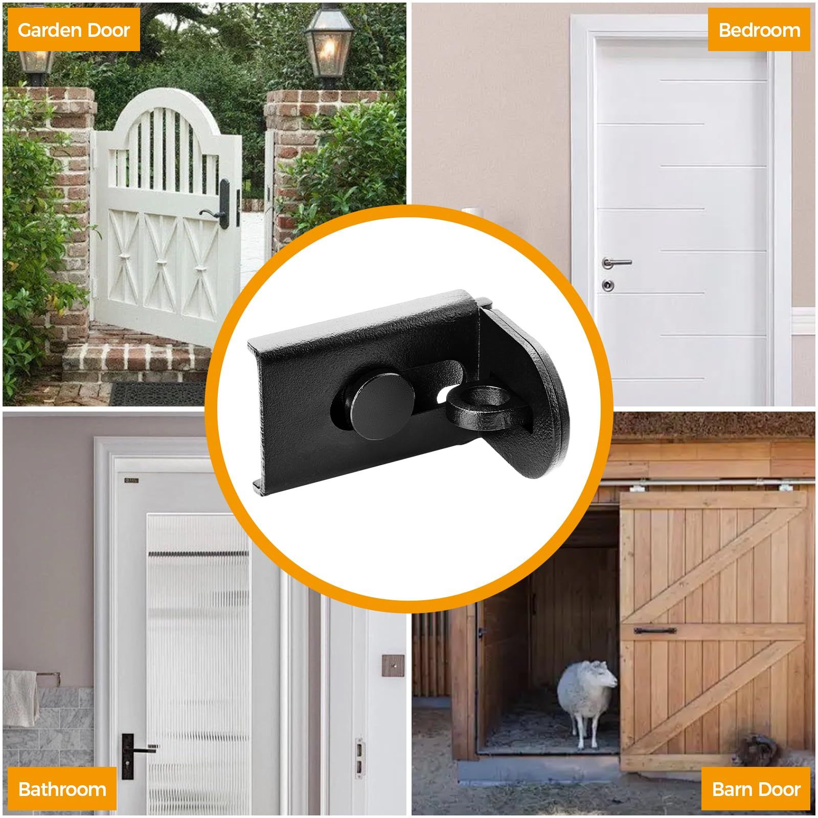 2 pack Sliding Door Lock, 90 Degree Door Hasp Latch Lock, Stainless Steel Security Right Angle Padlock with Screws for Push/Sliding/Barn Doors (black, small) — image 5