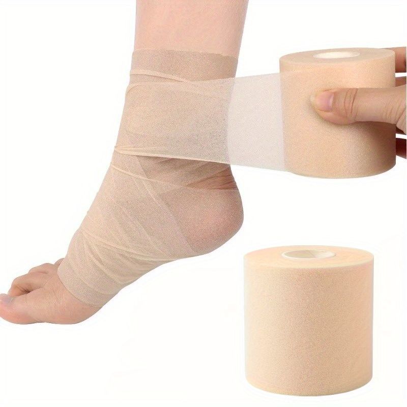 1 Roll Unisex Light Beige Self-adhesive Elastic Bandage with Sponge Cushioning Film, Ankle Wrist Knee Wrap Light Bei — image 2