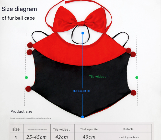 Orange Regal Vampire Pet Cape | Halloween & Christmas Costume Cloak with Bow & Pom-Poms for Dogs and Cats(Size M) โ image 3