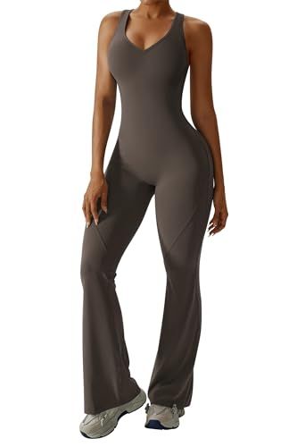 Sleeveless Open Back Flared Jumpsuit for Workout, Yoga, Casual Everyday & Occasions, L (dark brown) — image 4