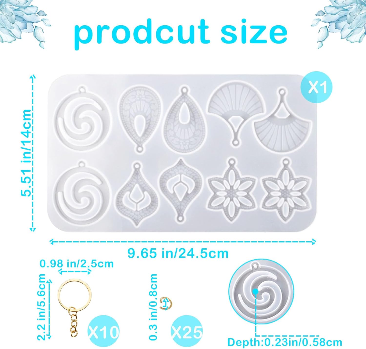 Leaf Resin Jewelry Molds,Silicone Epoxy Resin Earring Molds with Hole Water Droplets Keychain with Key Buckle Accessories Pendant Molds for Women Gift DIY โ image 2