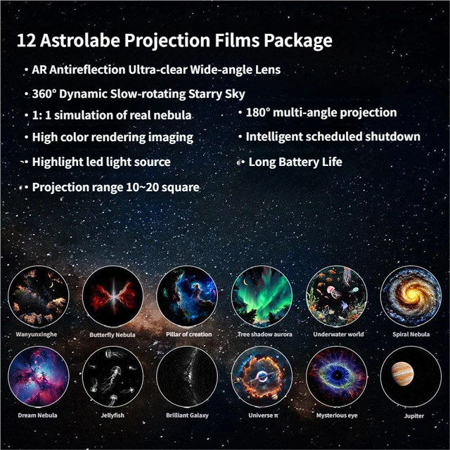 Portable USB Galaxy Night Light Projector with 12 Projection Films - Touch-Controlled Rotating Starry Sky Lamp for Bedroom, Nursery and Car — image 2