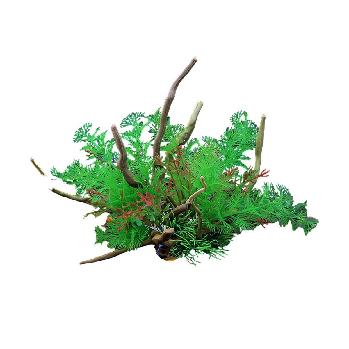Aquarium Landscaping Decoration Artificial Wood and Plants Fish Tank Ornament - CM2503-Green