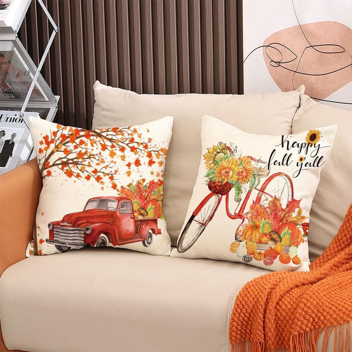 Halloween Theme - Fall Pillowcases - Linen - Bedroom Decor Pillowcases - Living Room Decor Pillowcases - Sofa Decor Pillowcases - 45 x 45 cm - Four-Piece Set — image 3