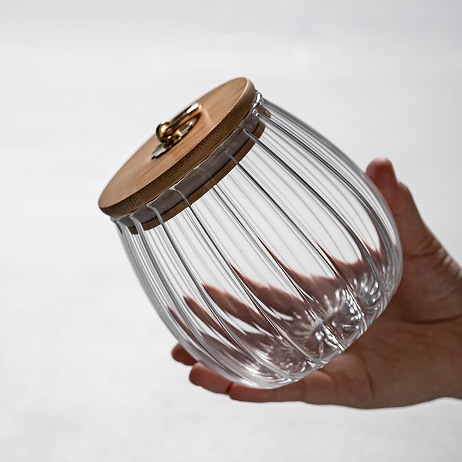Ribbed Glass Food Storage Jar with Bamboo Lid, Airtight Canister for Sugar, Coffee Beans, Tea, Candy and Countertop Organisation โ image 6
