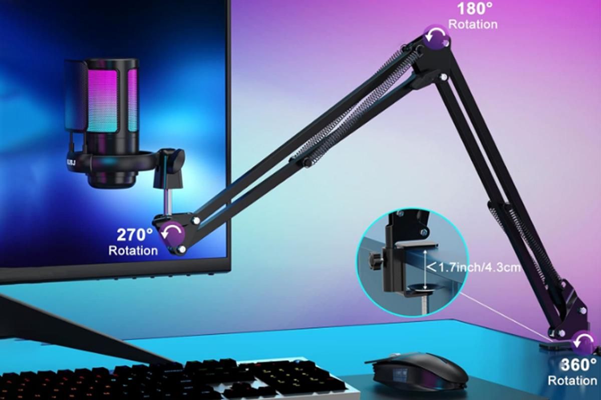 USB Gaming Microphone Kit for PC Gain Control with Pop Filter Boom Stand — image 3