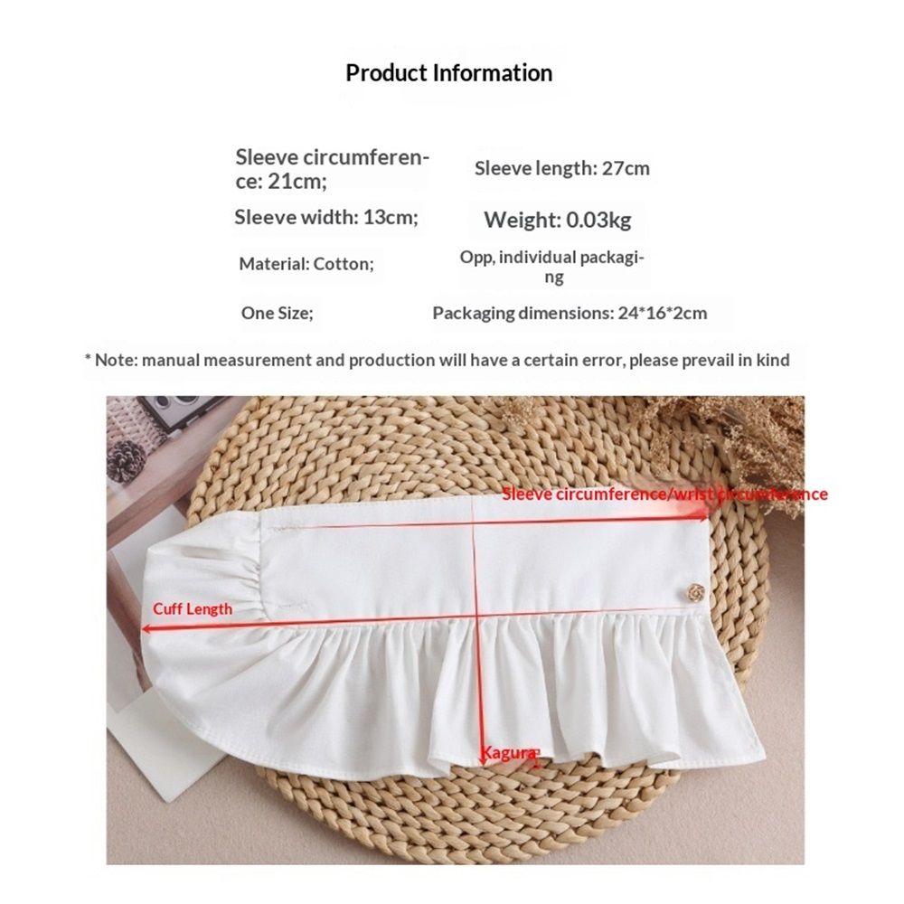 2 pairs Fake sleeve cuffs, lotus leaf layered cuffs, women's detachable fake sleeve cuffs, pleated long sleeved shirt cuffs, gloves(White) — image 5