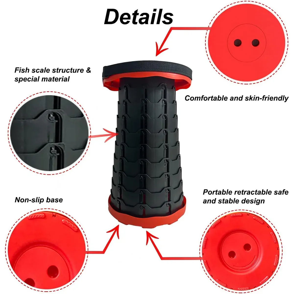 Portable Telescopic Folding Stool Travel Outdoor Seat Compact Retractable Chair - Orange โ image 5