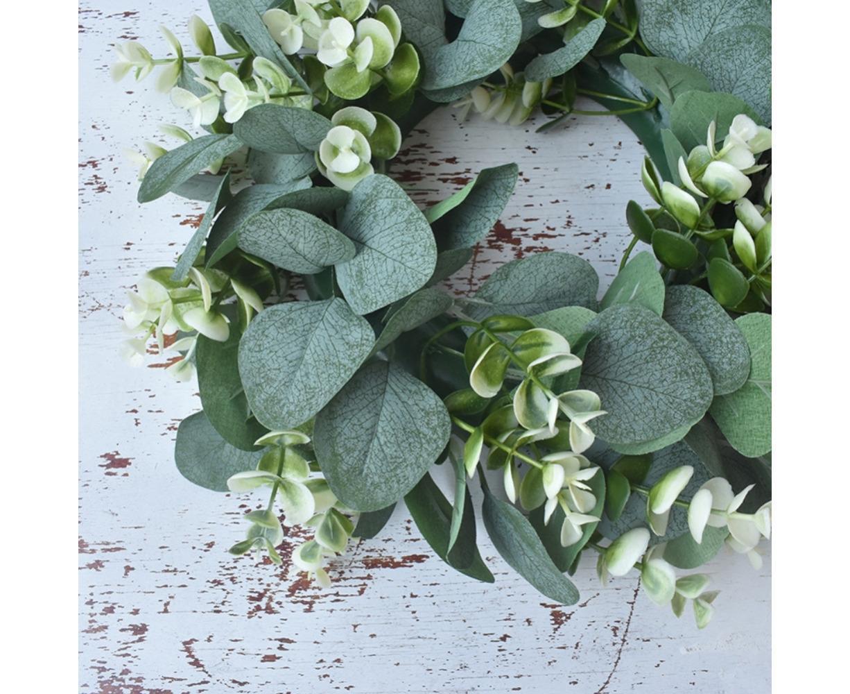 Artificial Eucalyptus Wreath for Front Door, Spring Summer Green Leaf Wreath for Farmhouse Wall Wedding Decor - Green - 33CM โ image 5