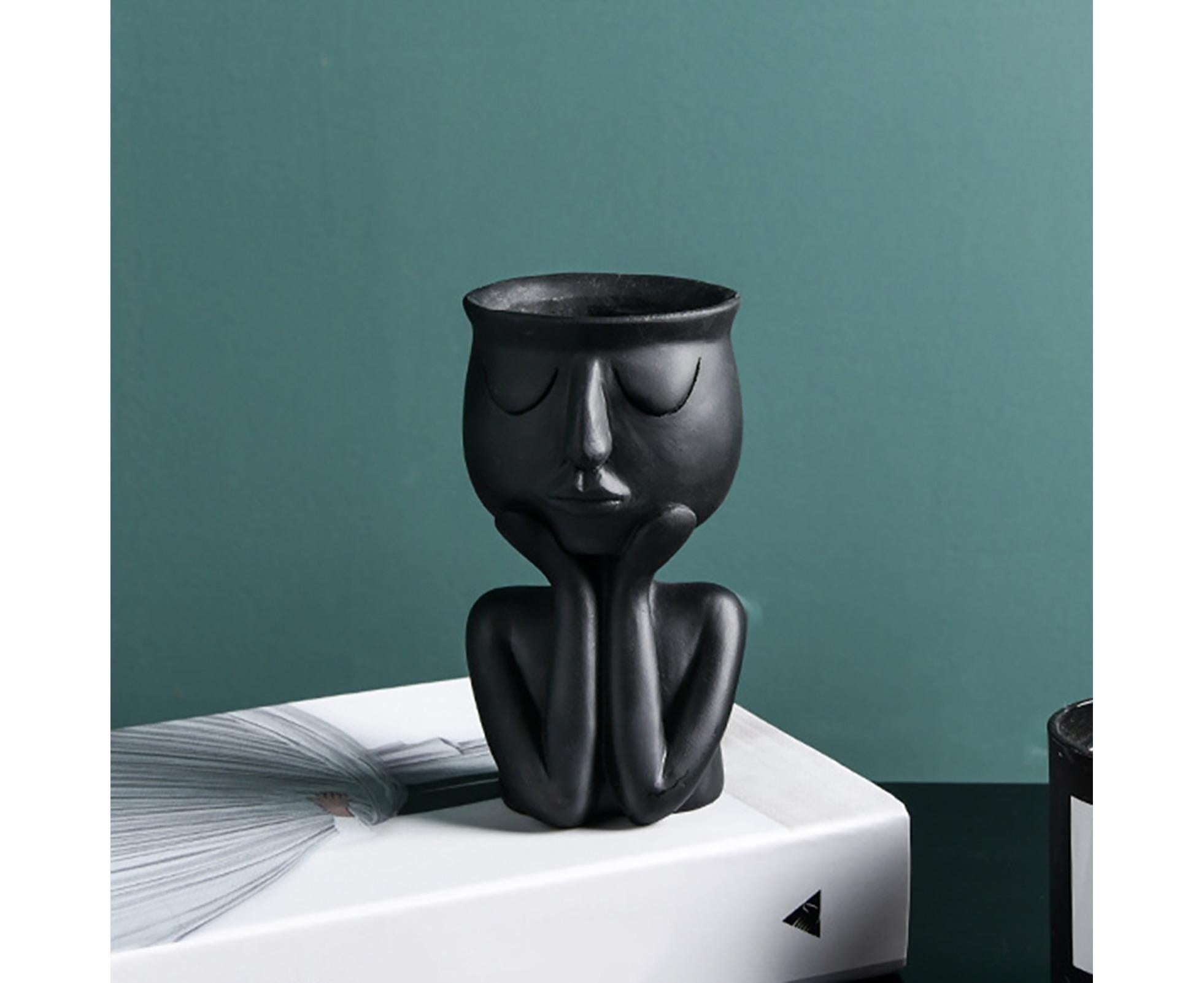 Human Think Face Ceramic Home Plants Flower Pot Vase Planter Tabletop Decoration-Red โ image 5