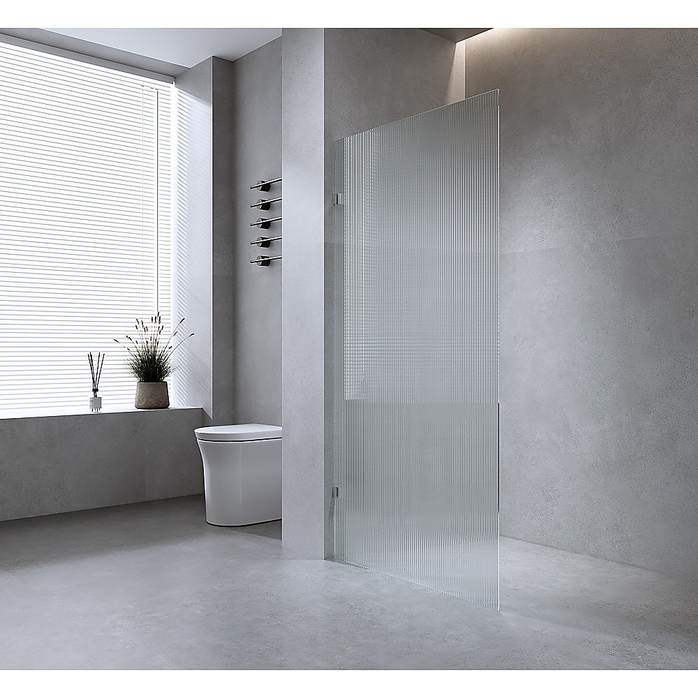 70cm Reeded Glass Shower Screen with Gold U-Brackets and Round Pole