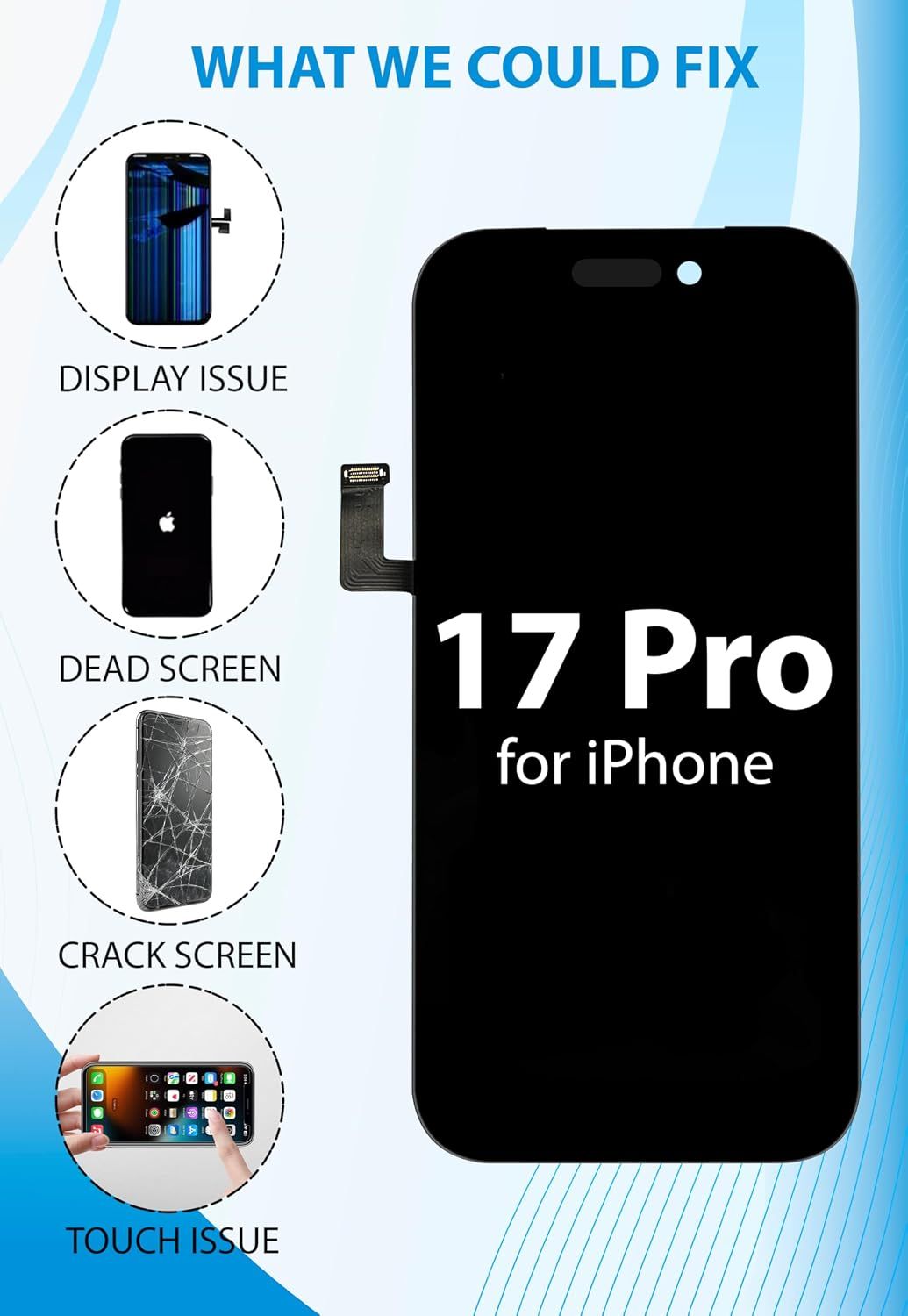 iPhone 17 Pro Screen Replacement, 6.3 Inch Incell LCD Display Touch Screen Digitizer, Comes with Full Repair Tool Kit and Tempered Glass Protector for iPhone — image 2
