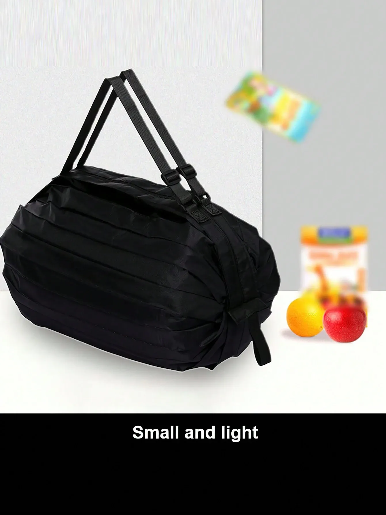 1PC Reusable Foldable Shopping Bag – Black Oxford Cloth Material, Travel Beach Tote, Supermarket Grocery Carry Bag, Compact and Durable — image 4