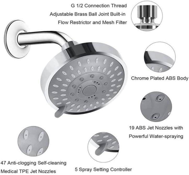 Shower Head High Flow Pressure Rain Fixed Showerhead 5-Setting with Bathroom Showerhead with Adjustable Brass Ball Joint - for Luxury Shower Experience Even at — image 5