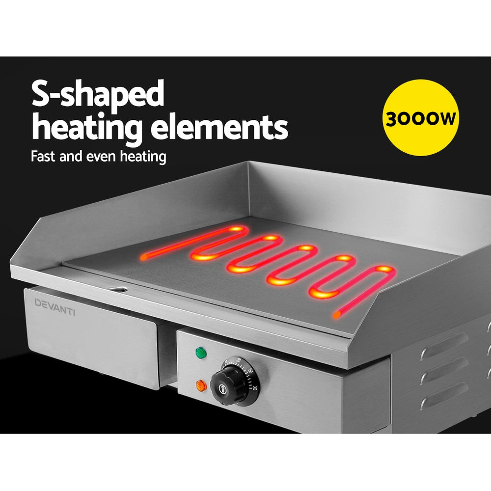 Devanti Commercial Electric Griddle 55cm BBQ Grill Plate 3000W — image 3