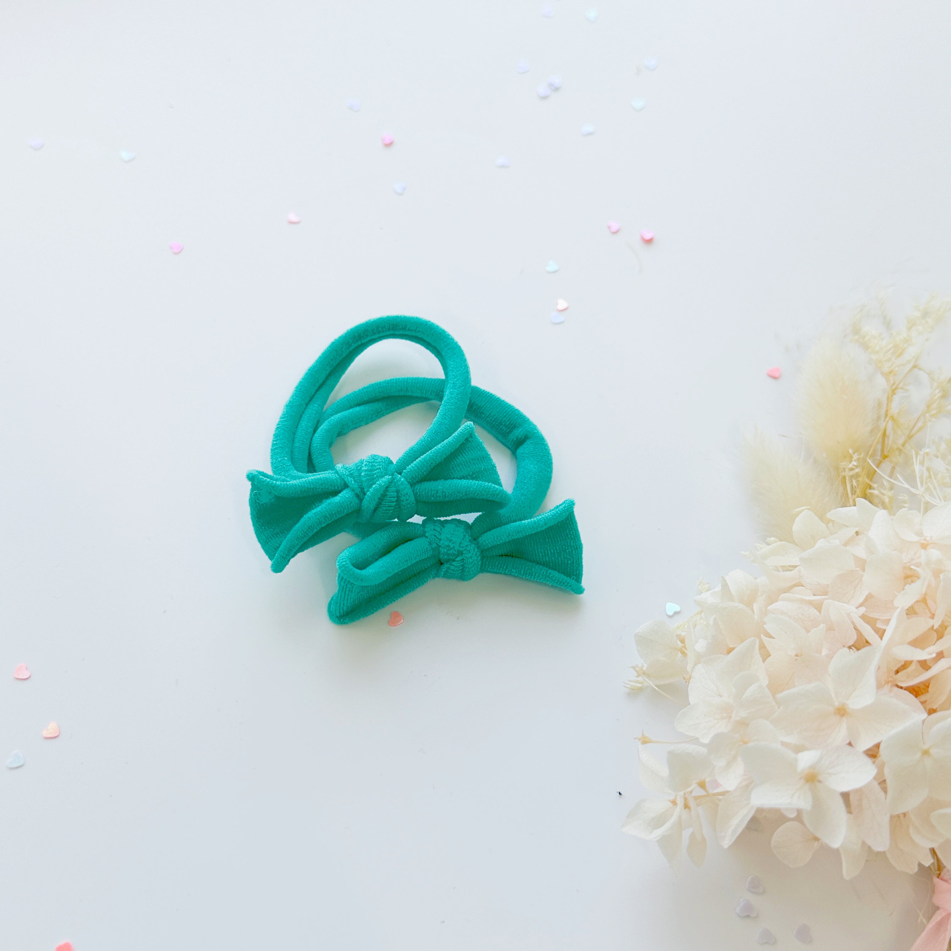 Handmade Simple Bow metal free hair ties -POP - 1 Pairs - Red โ image 5
