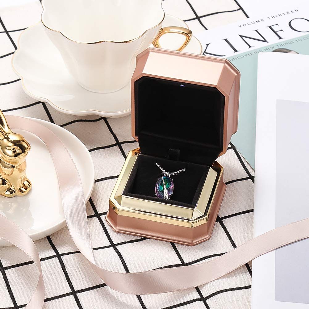 LED Jewelry Gift Box Necklace Box Case Square Velvet Pendant Container for Jewelry Display Birthday Wedding Engagment — image 3