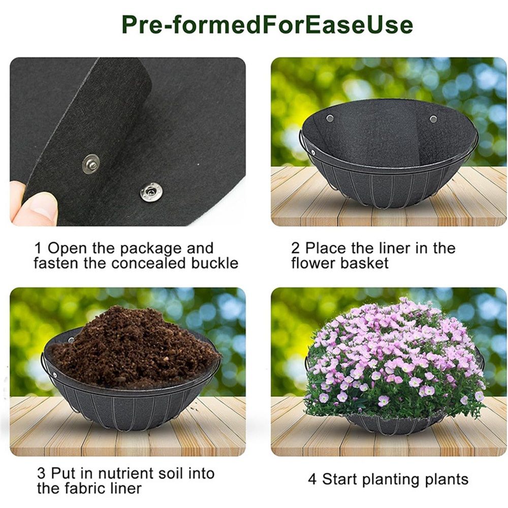 3PCS 16 Inch Round Hanging Basket Liners Fabric Hanging Plant Liners Non-Woven Planter Liners Black Felt Liners Replacement Inserts for Hanging Baskets Outdoor — image 4