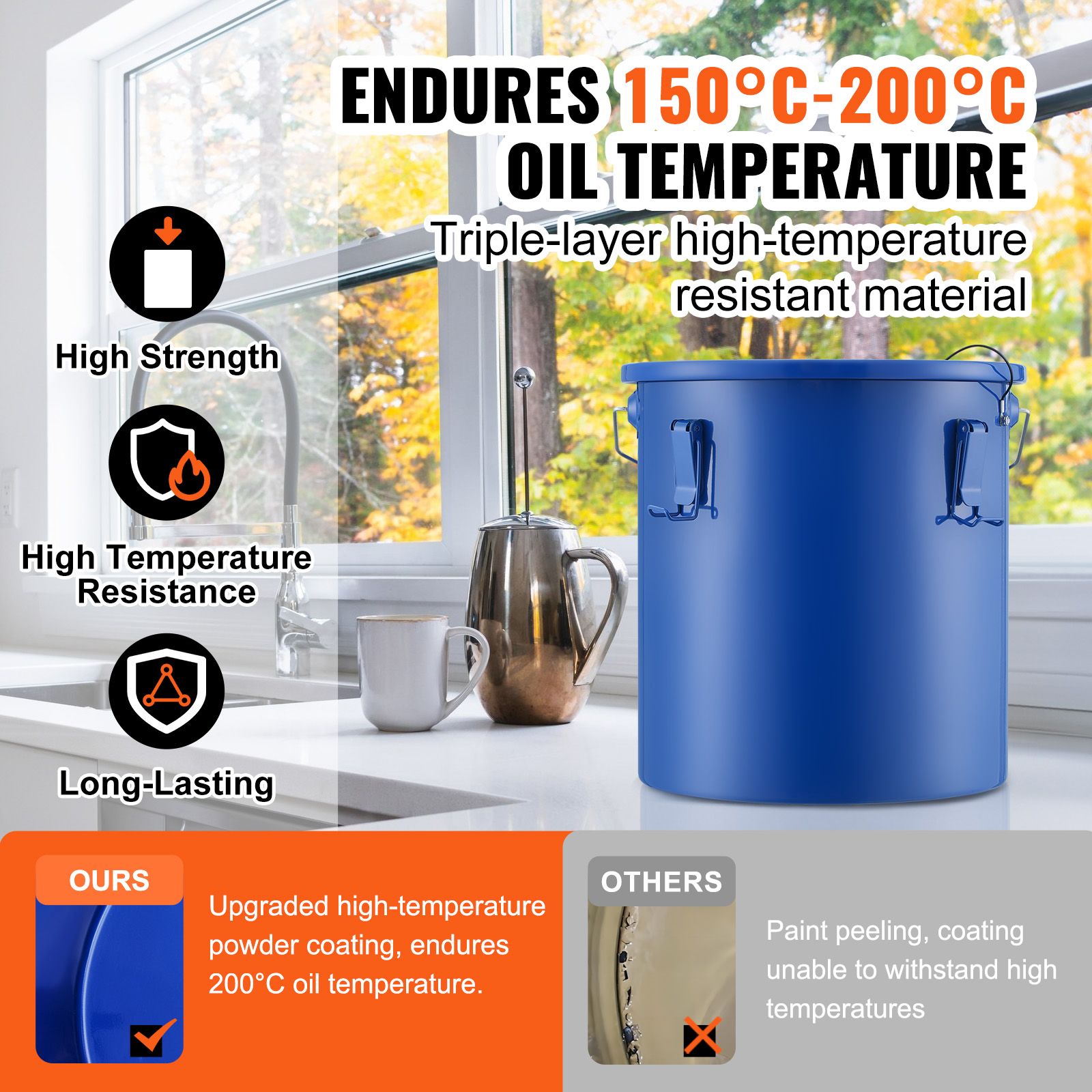 Fryer Grease Bucket, 22.7L Oil Disposal Caddy Carbon Steel Fryer Oil Bucket with Rust-Proof Coating, Oil Transport Container with Lid, Lock Clips, Filter Bag — image 3