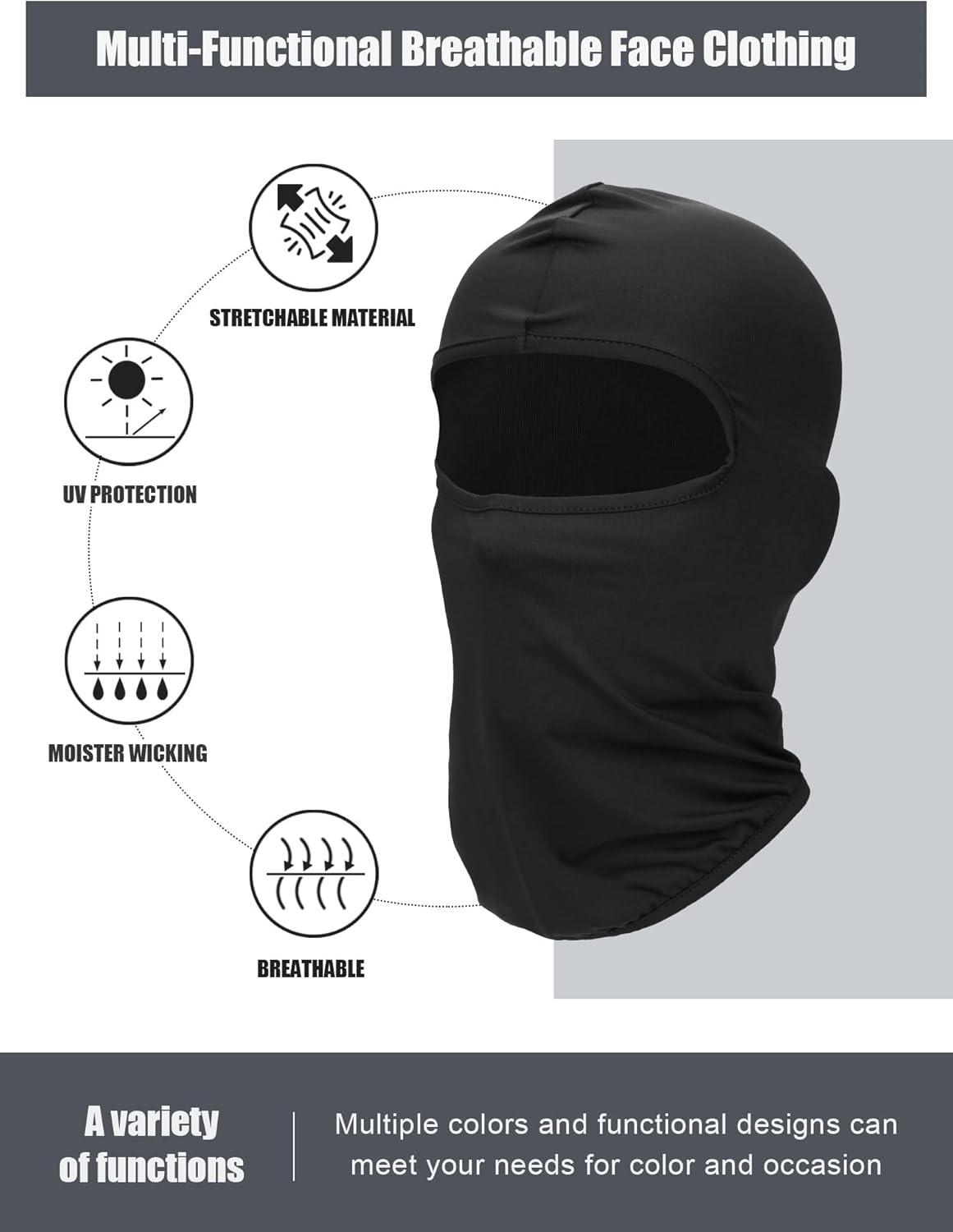 9 Pieces Balaclava Full Face Mask UV Sun Protection Face Cover Summer Cooling Neck Gaiter Breathable Windproof Hood (Black, Gray, Navy Blue), One Size — image 5