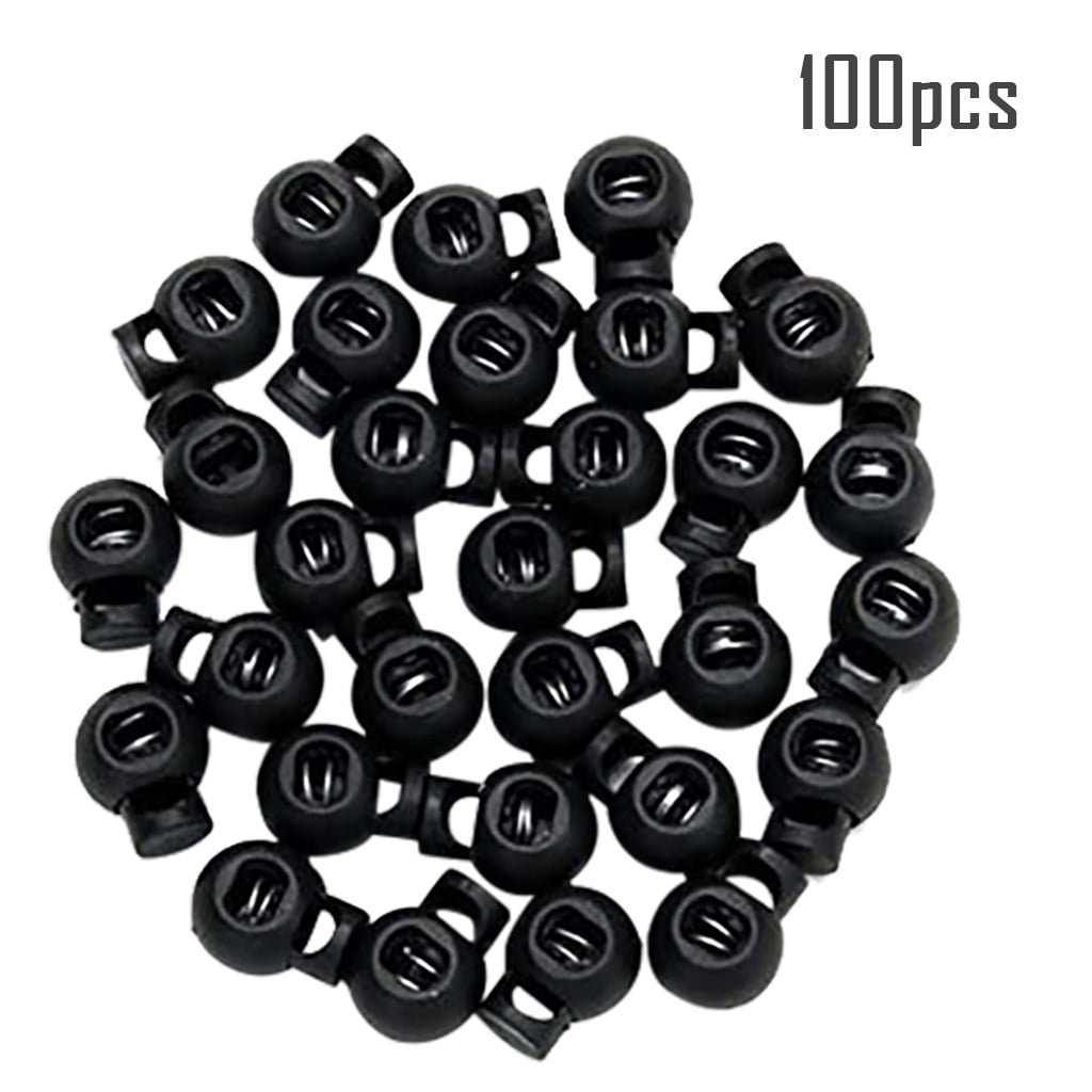 100 Pieces Spring Buckle, Clip Luggage Locks End Stopper Cord Round Lanyard Sliding Rope Shape Arts Crafts and Sewing, Spring Buckle, Black — image 2