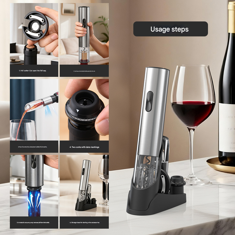 Electric Wine Opener Set 2-in-1 Rechargeable Automatic Corkscrew with Vacuum Seal Base Aerator Foil Cutter Professional Barware Australian Home Use — image 2