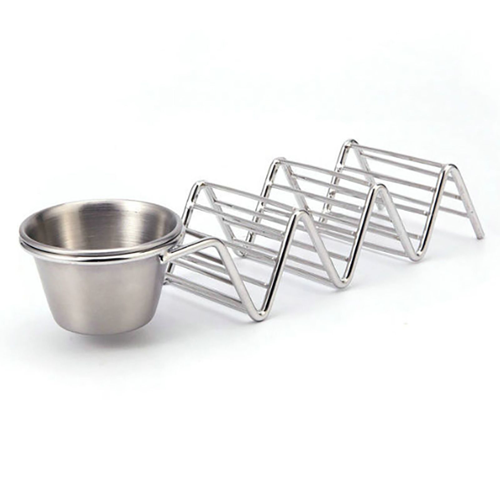 Taco Stand Stainless Steel 3 Grid V Shaped Glossy Taco Holder Rack for Kitchen Home with Sauce Cup — image 2