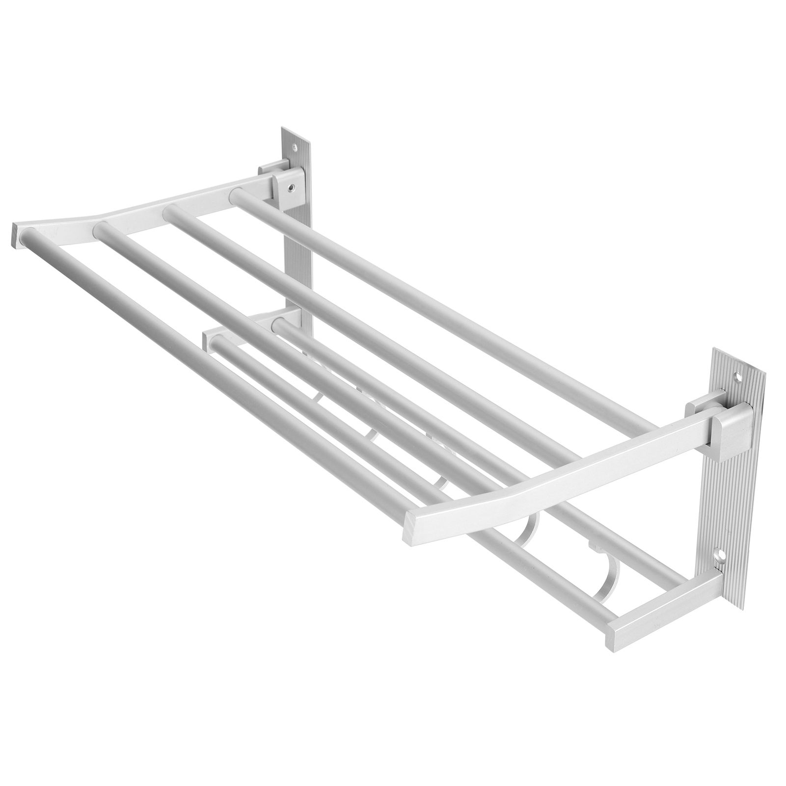 40cm Shower Shelf Foldable Aluminum Bathroom Towel Coat Rack with 5 Hooks Silver — image 4