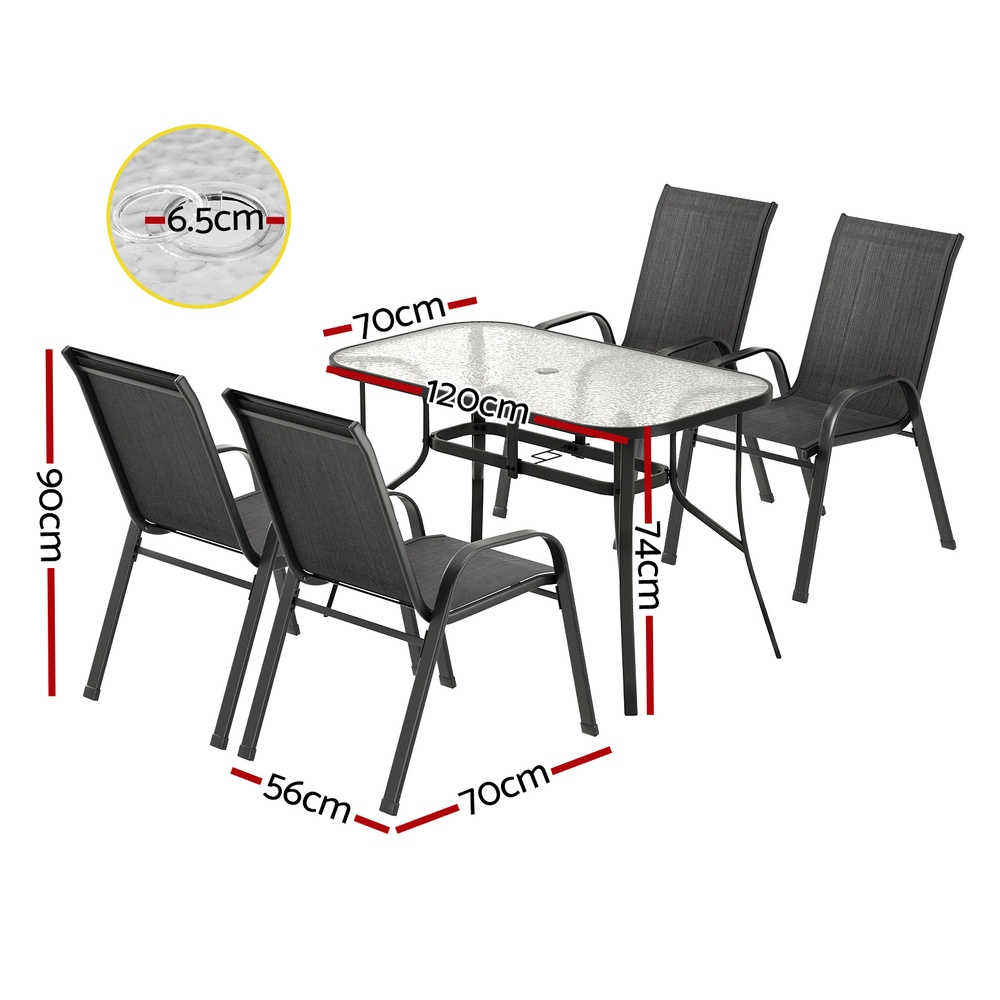 Gardeon 5PC Outdoor Dining Set Table and Chairs Patio Furniture Bistro Set Garden Black — image 2