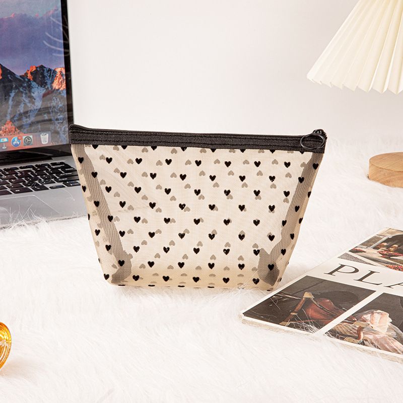 Portable Makeup Bag Large Capacity Travel Cosmetic Beige Medium Triangle