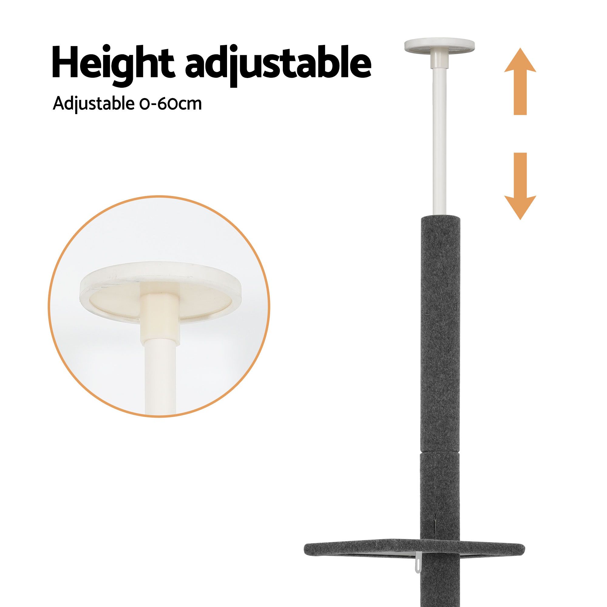 i.Pet Cat Tree 290cm Tower Scratching Post Scratcher Floor to Ceiling Cats Bed Grey — image 5