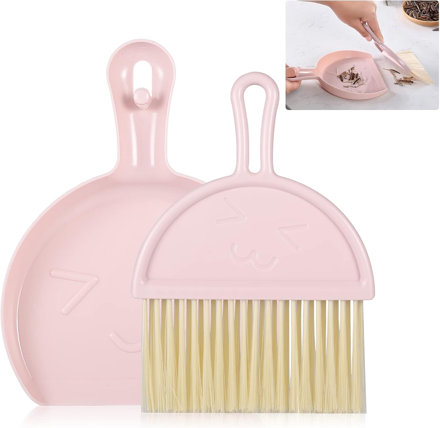 Mini dustpan and brush - pink set of brush and dustpan - portable combination of cleaning brush and dustpan - flexible edge - perfect for removing dust, dirt
