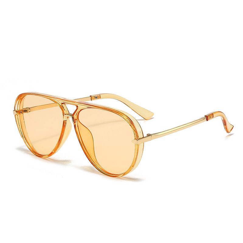 Light Orange Retro Aviator Sunglasses with UV Protection – Oversized PC + Metal Frame, Includes Black Case