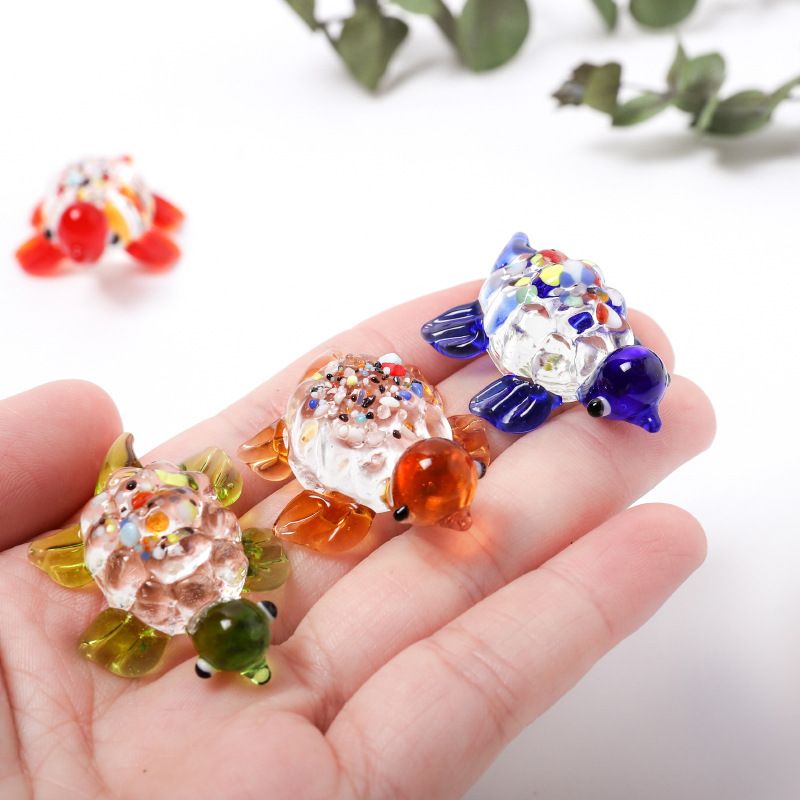 6PCS Handmade Tiny Turtle Hand Blown Glass Ornaments Gifts Decor Collectible Figurine Gardens(Turtle)