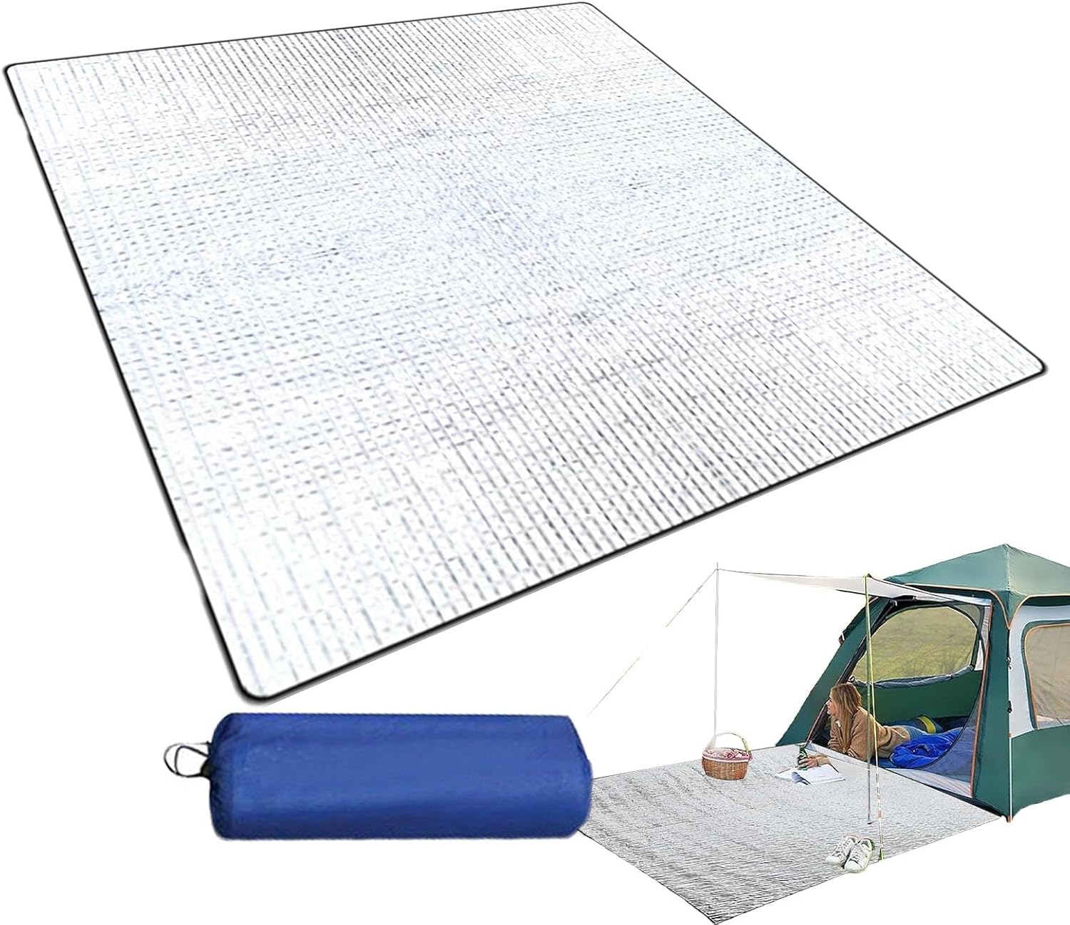 200 × 200CM Aluminium Foil Camping Mat, Insulating Waterproof Thermal Foam Sleeping Mat For Camping, Sleeping Roll Pad Of Aluminum Foil, Foldable Double-sided