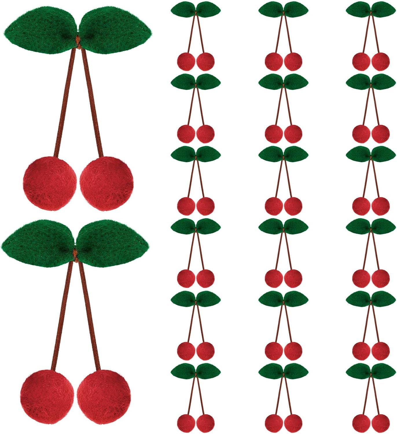 20 Pcs Cherry Party Decor Cherry Felt Balls DIY Garland Craft Handmade Cute Wool Pompom Fruit Baby Shower Decorations for Birthday Baby Shower Party Wedding