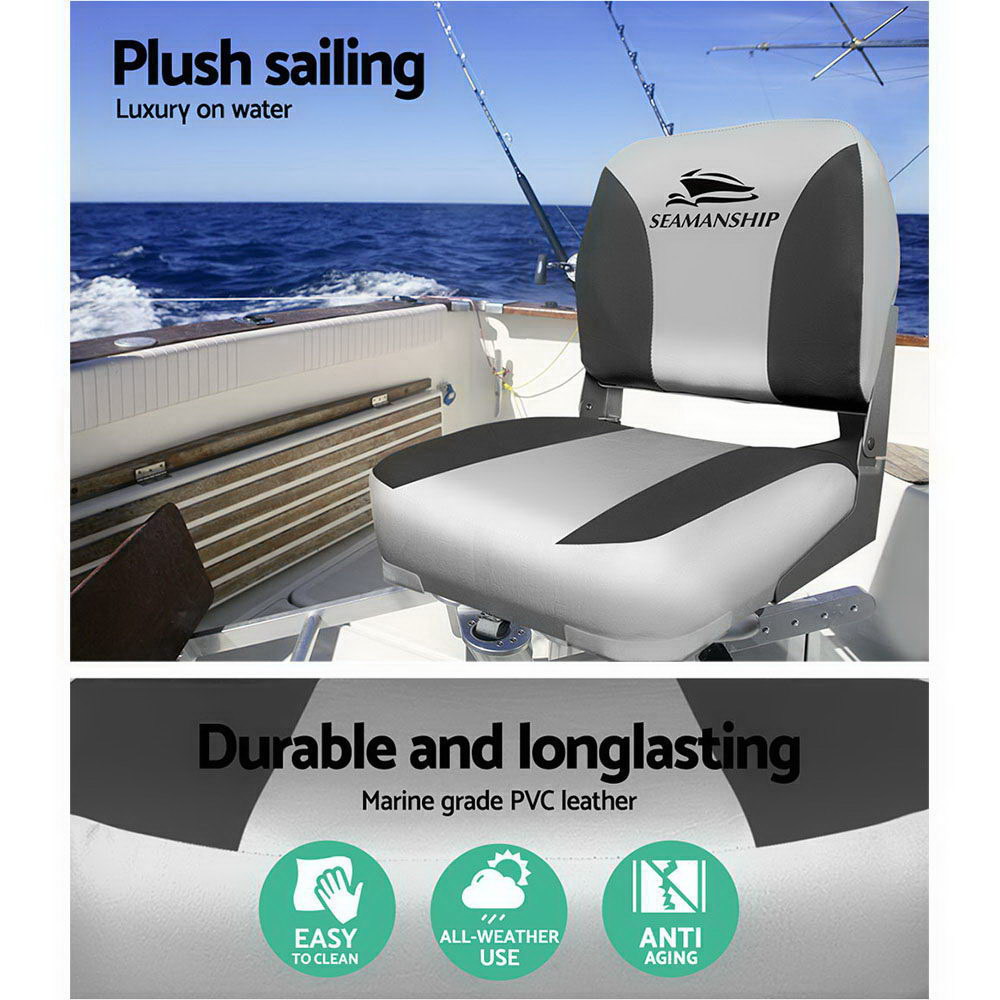 Seamanship 2X Folding Boat Seats Marine Swivel Low Back 13cm Padding Charcoal โ image 4