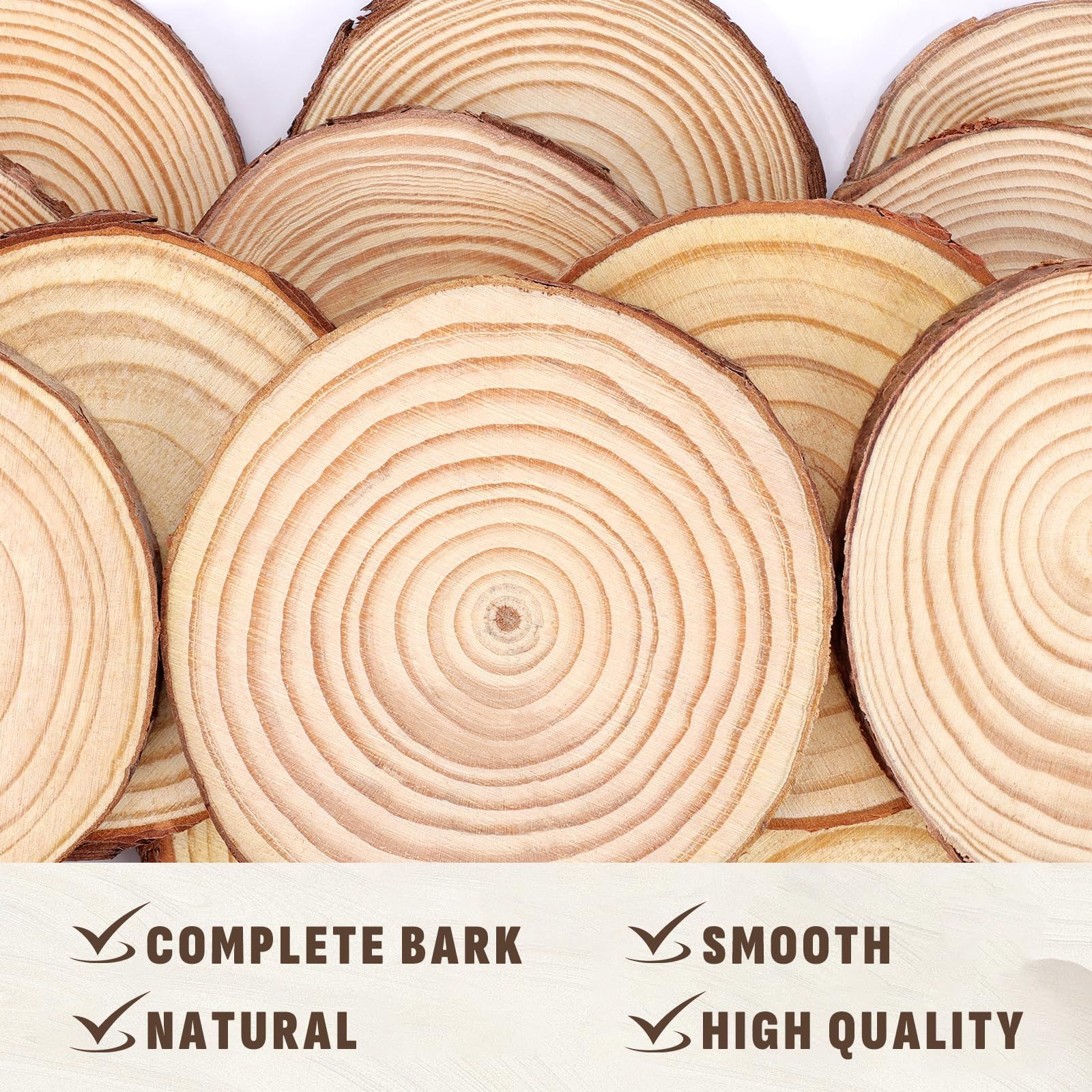 Natural Wood Slices3-4cm Thickness 1cm, 10 PCS Round Wooden Discs with Tree Bark, Wood Slices for Centerpieces for Handmade Crafts, Wood Circles for Rustic โ image 3