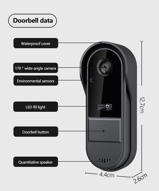 Smart Wireless Video Doorbell with Camera HD Resolution Two-Way Communication Infrared Night Vision Cloud Storage, Black, Compatible with Alexa and Google Home — image 2