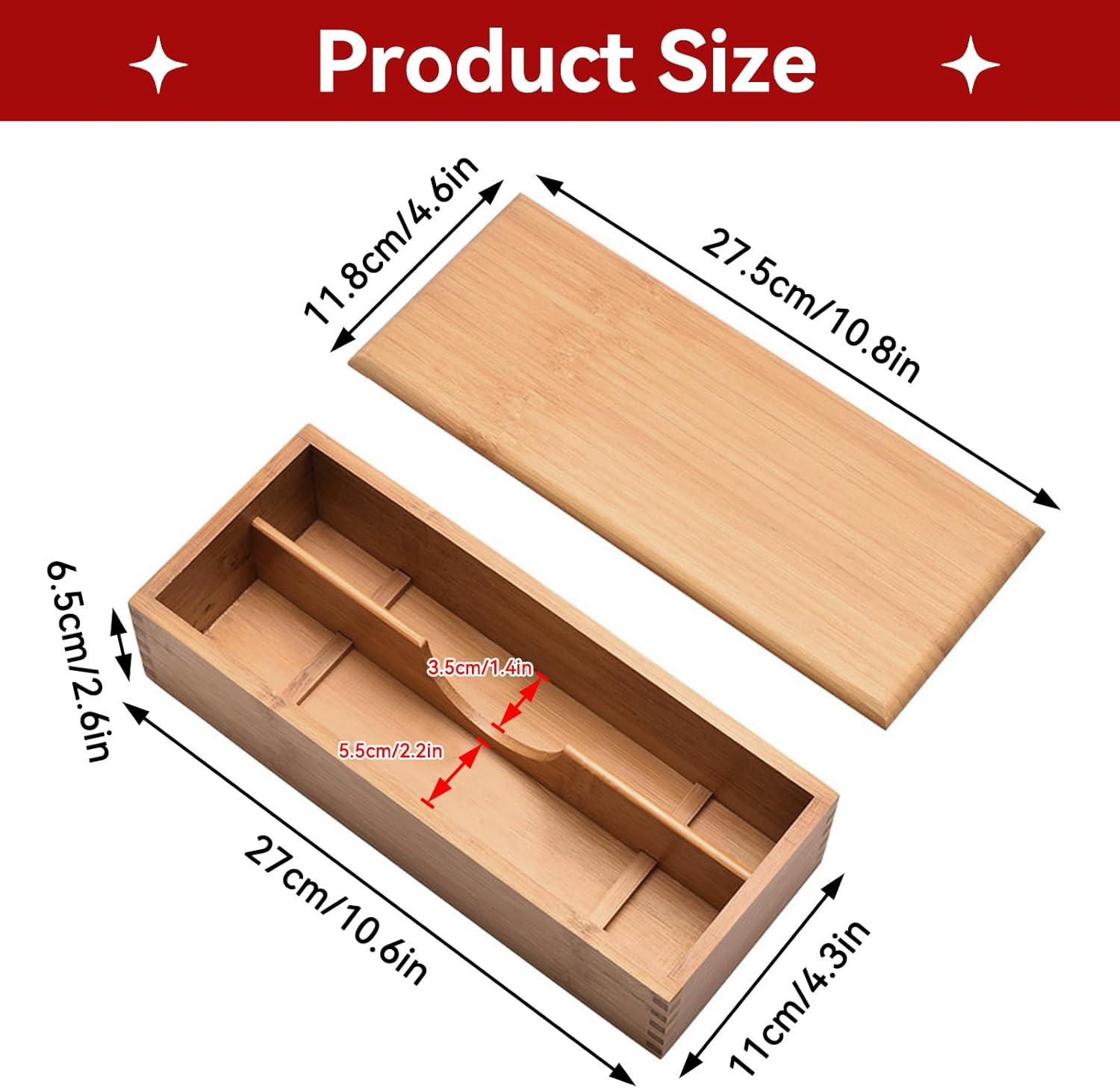 Wooden Cutlery Box with Lid, Small Drawer Organizer Kitchen, in for Spoon Utensil Chopsticks Kitchen Countertop, 10.6x4.3x2.5inch โ image 2