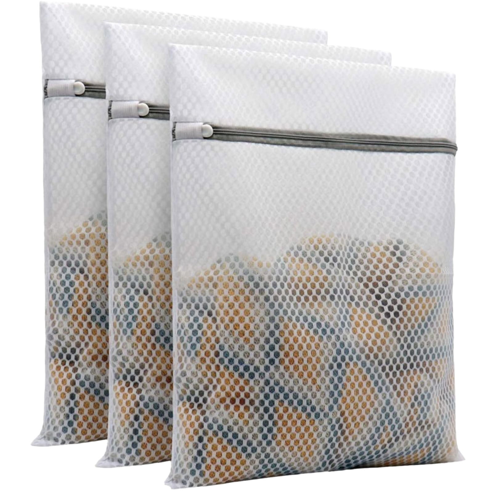 3 Pieces Honeycomb Delicates Laundry Bags, Zippered Mesh Wash Bags for Cotton Clothes, Sheets and Shoes, White, 30 × 40 cm — image 3