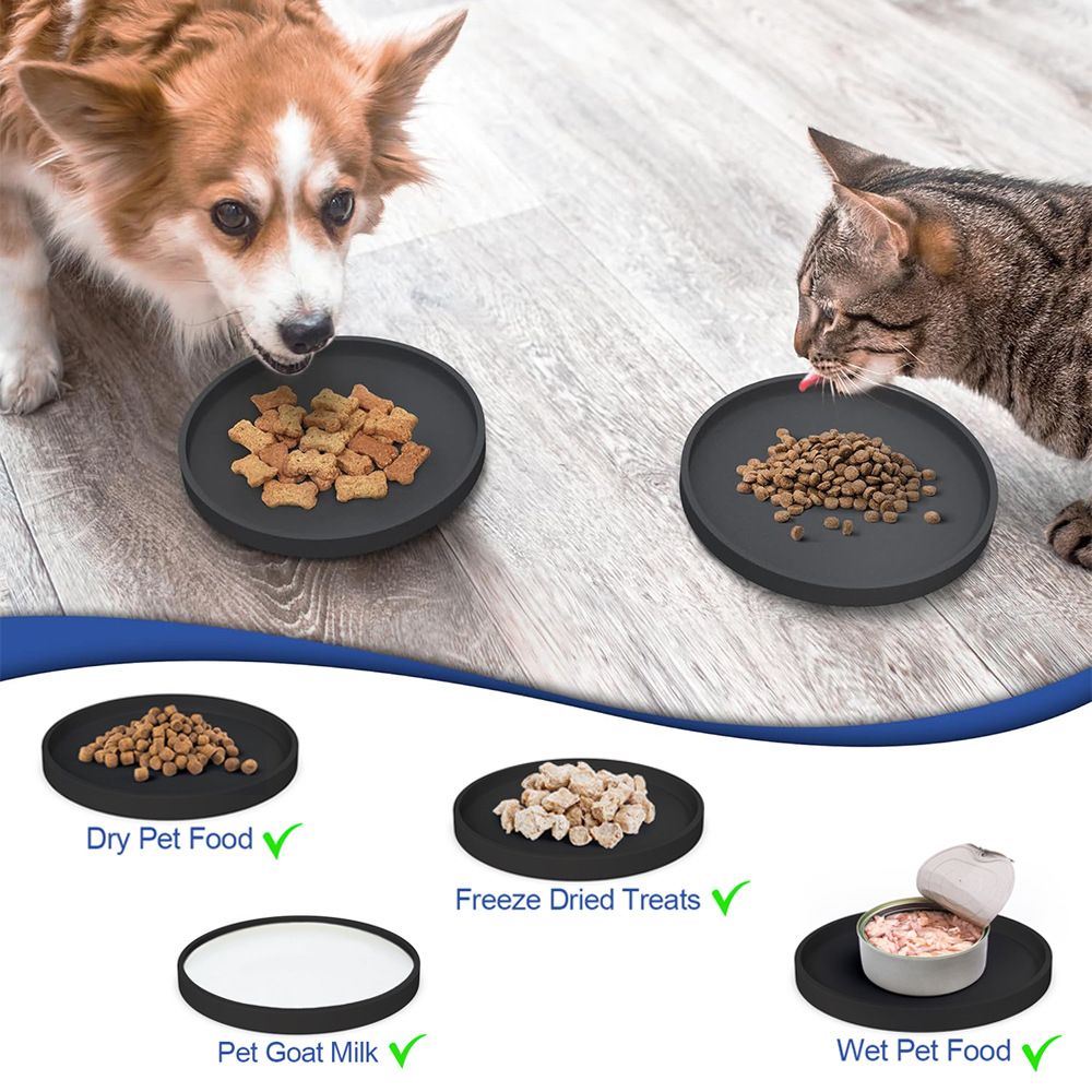 Cat Food Mat, Set of 4 Nonslip Waterproof Feeding Bowl Silicone Mats with Raised Edges for Food Water Prevent Spills, Round Eating Plates Tray for Dog Cat โ image 3