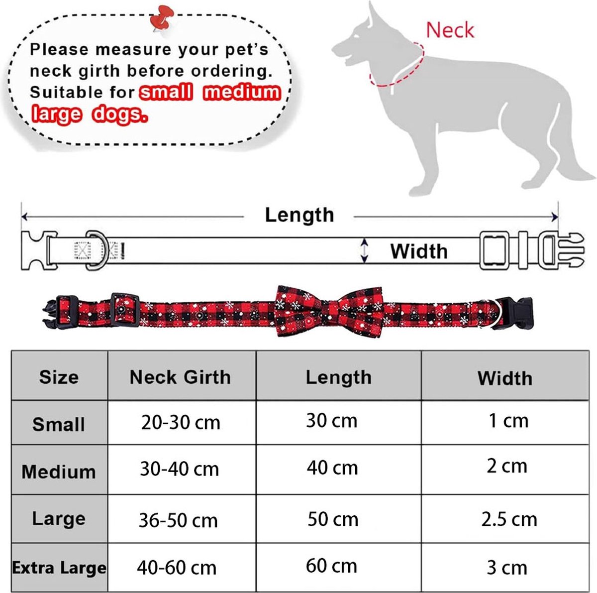 Christmas Dog Bow Tie - Festive Dog Bow Tie - Collar with Bow - Dog Collar - Red - Checkered Bowtie - Adjustable Neckline - Dog Accessories - Dog Clothing — image 2
