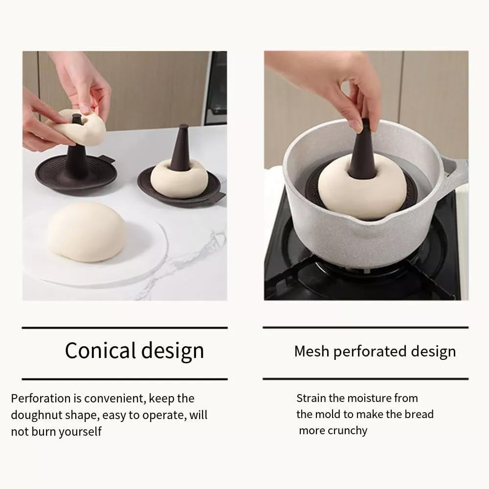 Silicone Donut Baking Mould for Homemade Baking - Heat Range -30℃ to 230℃, Non Stick Pastry Pans with Perforated Base & Cone Centre (5pcs Coffee) — image 2