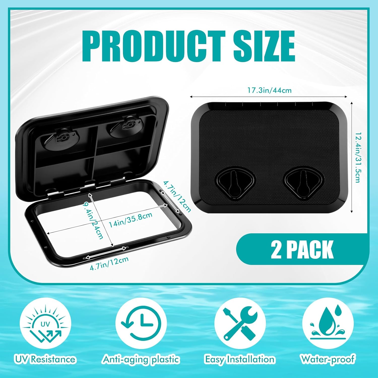 2 Pcs Marine Deck Access Hatch Rectangle Boat Deck Hatch & Lid with 20 Screws Non Slip Surface for Marine Yacht RV Truck Vent Accessories — image 2