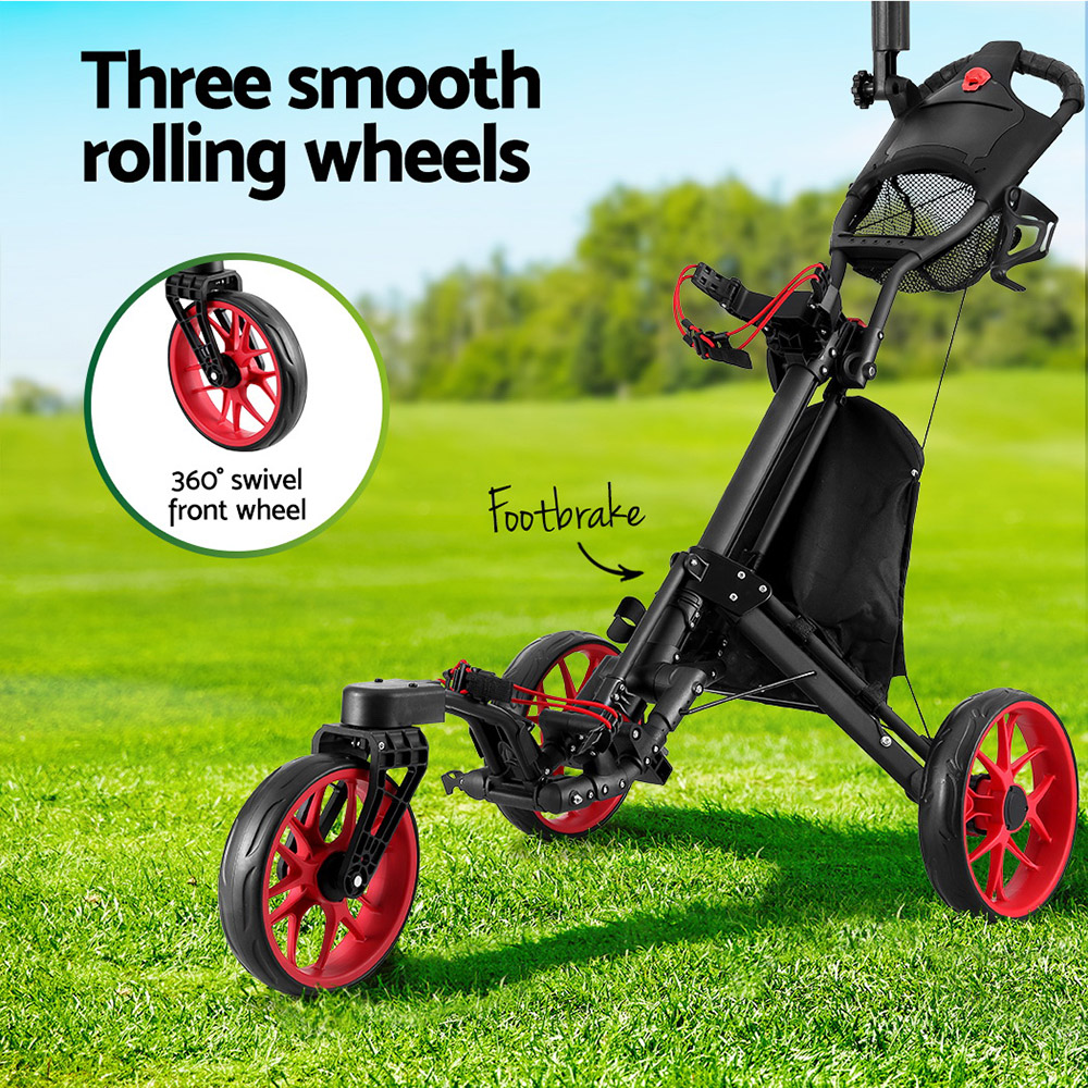 Everfit Golf Buggy Foldable Trolley Golf Cart Swivel Wheel Umbrella Bottle Stand โ image 5